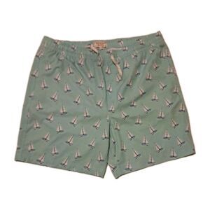 Elysian Supply Co Men’s XL Aqua Blue Sailboat Swim Trunks Drawstring Mesh Lined